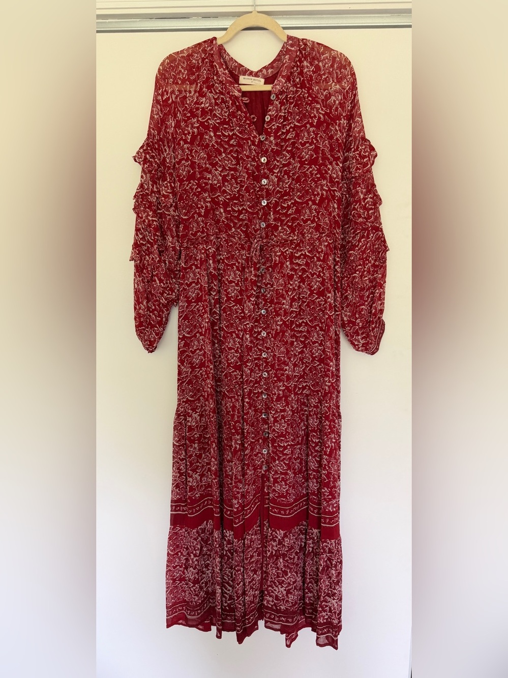 MAISON HOTEL Red Button-Front Floral Maxi Dress
